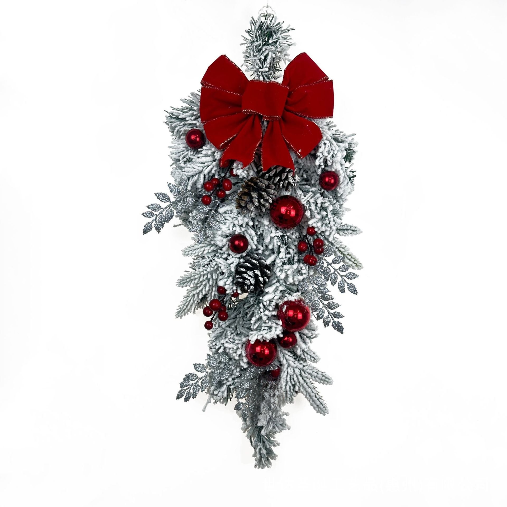 Flocked Christmas Wreath and Hanging Decor Set