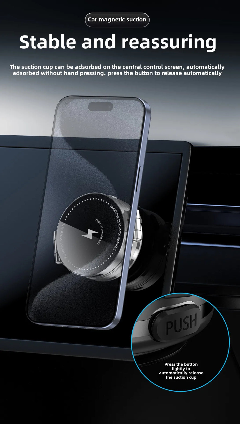 15W Wireless Charger  Double Sides Phone Holder Magnetic Vacuum Adsorption Bracket Foldable GPS Stand Electric Sucker Cup Suppor
