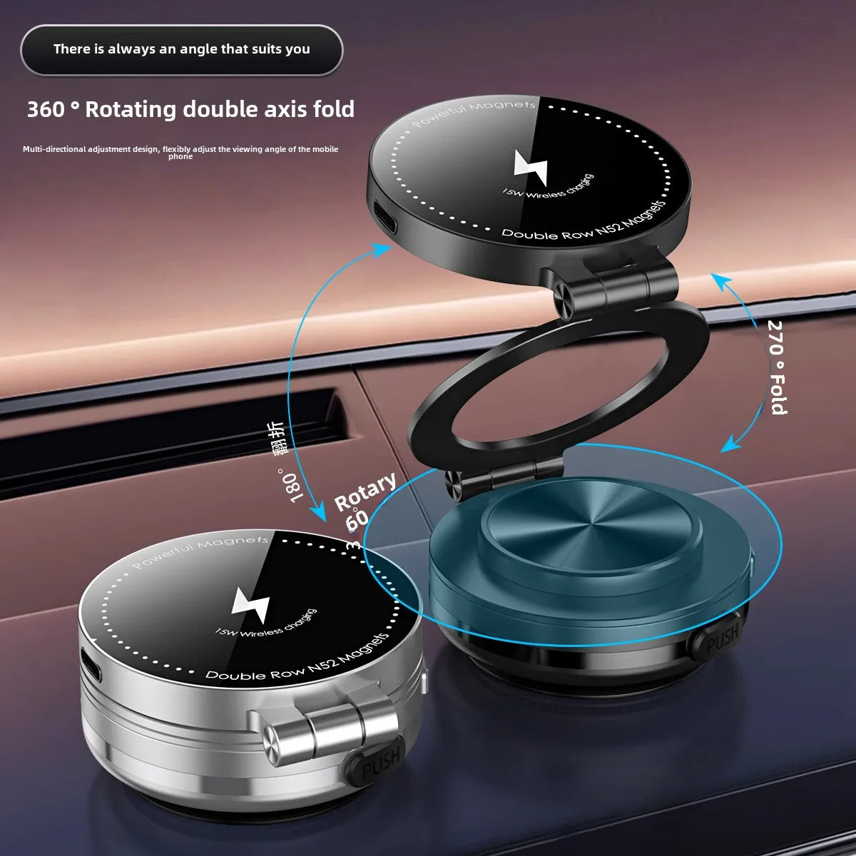 15W Wireless Charger  Double Sides Phone Holder Magnetic Vacuum Adsorption Bracket Foldable GPS Stand Electric Sucker Cup Suppor
