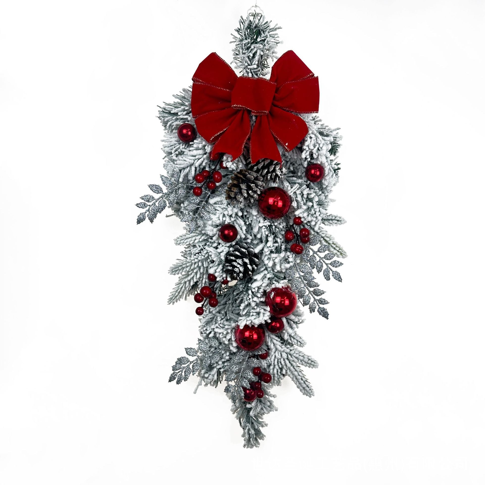 Flocked Christmas Wreath and Hanging Decor Set