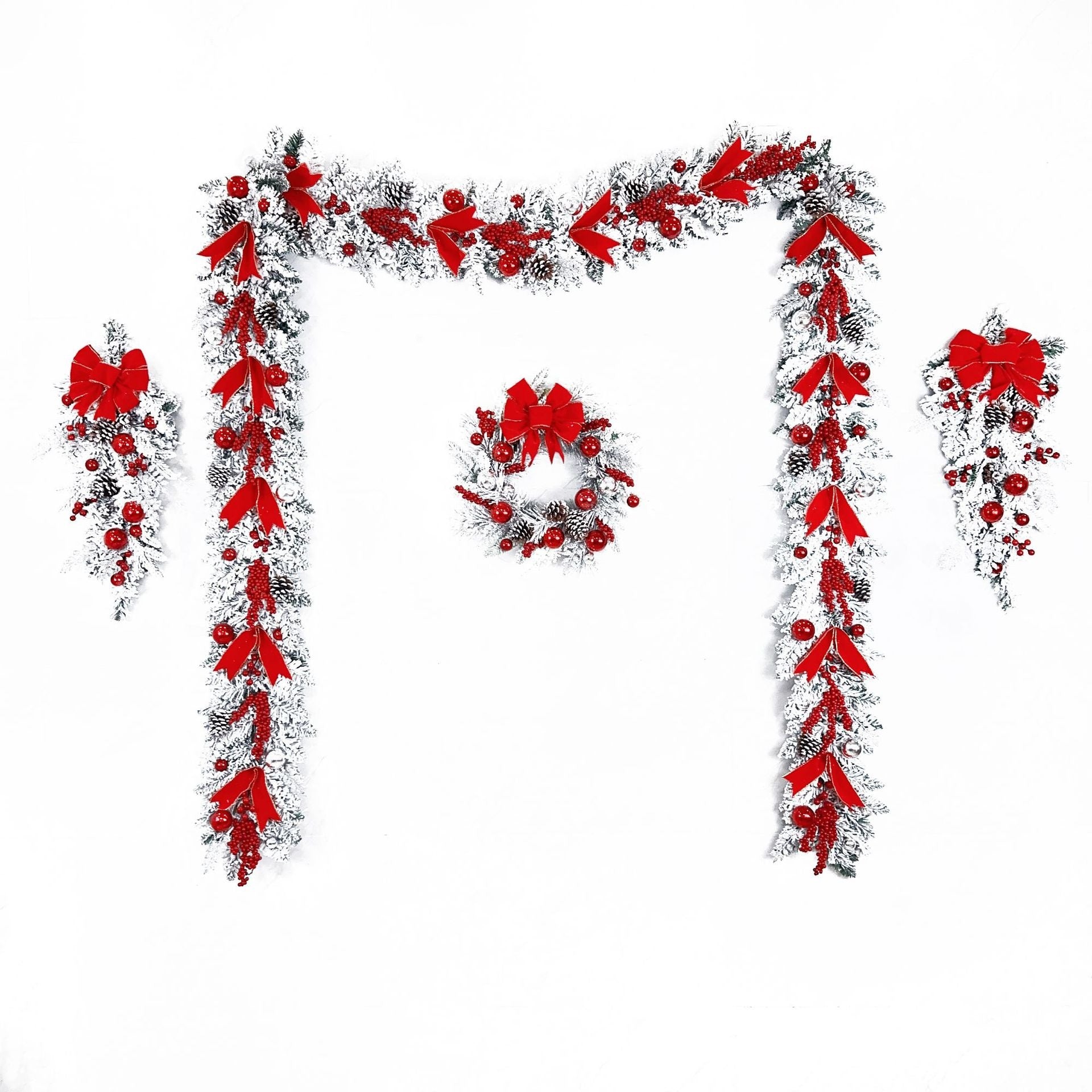 Flocked Christmas Wreath and Hanging Decor Set